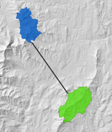 Map of straight-line path between two locations Map of straight-line path between two locations